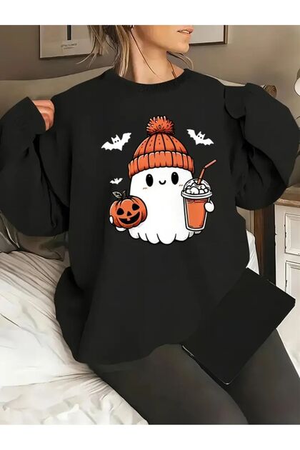 Halloween Halloween Themed Crew Neck Black Unisex Oversize Sweatshirt
