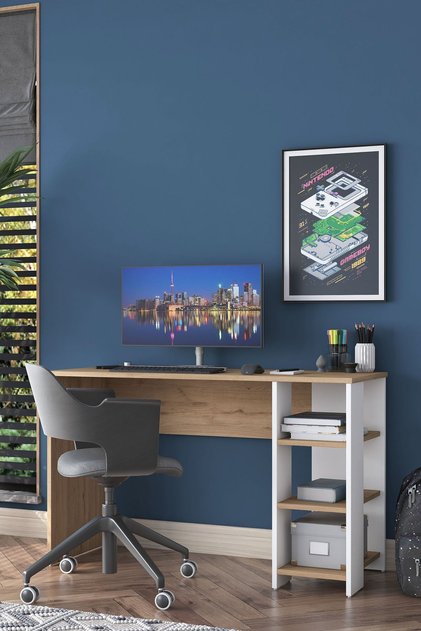 Rani Ha108 Raflı Çalışma Ofis Bilgisayar Masası Sepet Ceviz - Beyaz