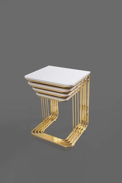 Tekerlekli Gold 4 Lü Zigon Sehpa - - Yan Sehpa
