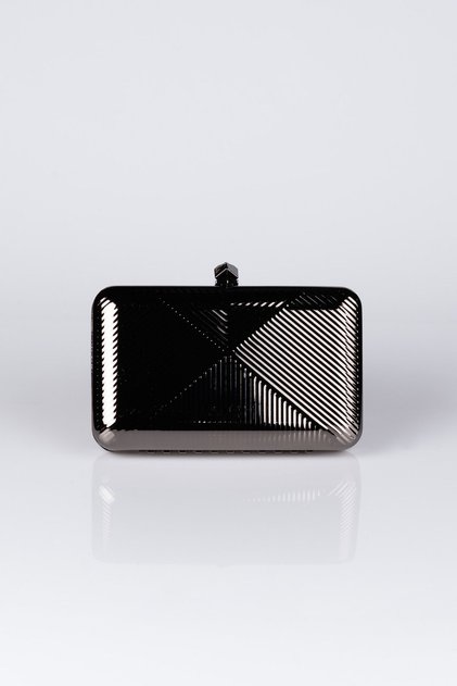 Women's Smoked Metal Line Detailed Evening Dress Baguette Bag with Shoulder Chain