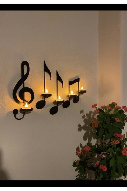 METAL Sol Anahtarı Tasarımlı Notalı Demir Mumluk Seti