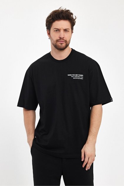Men's When You Are Printed Oversize 100% Cotton Loose Wide Cut Crew Neck Casual Black T-Shirt