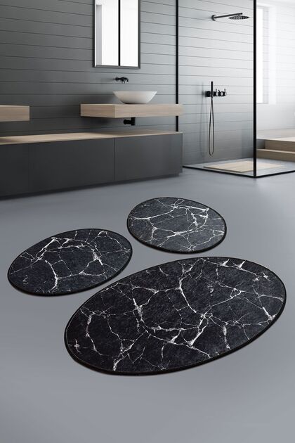 Marble Black Set of 3 Bath Mat Toilet Set
