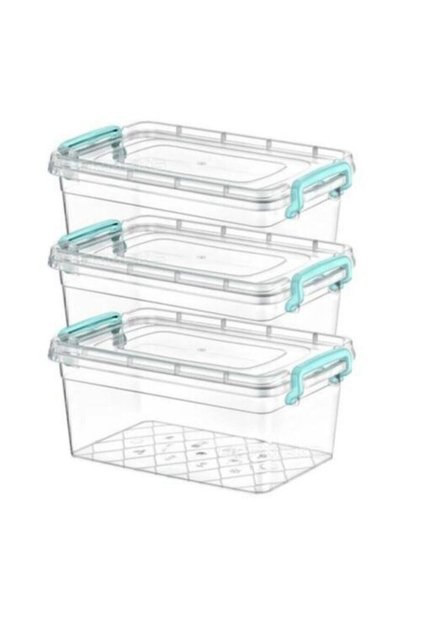 Plastik Kutu Kapaklı Taşıma Saplı Saklama Kabı 3.5 Litre 3lü Set