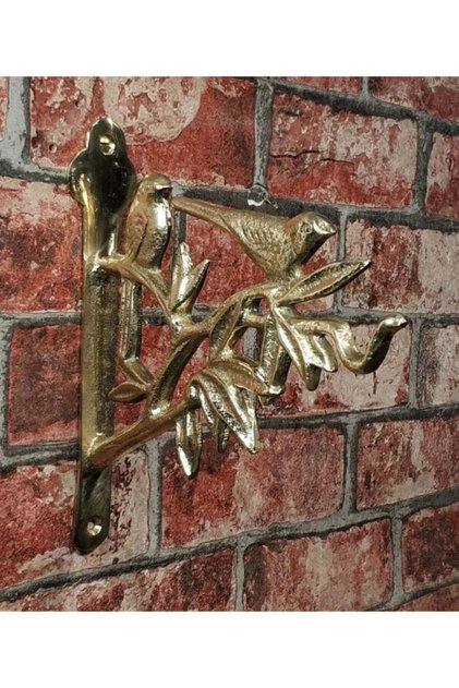 El Yapımı Pirinç Kuşlu Duvar Askısı, Fener Askısı, Sarı 18cm