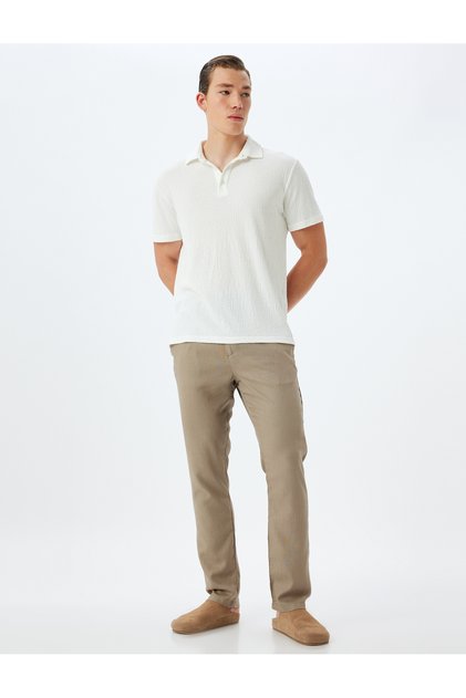 Viscose Linen Blended Trousers Chino Pocket Detailed Buttoned