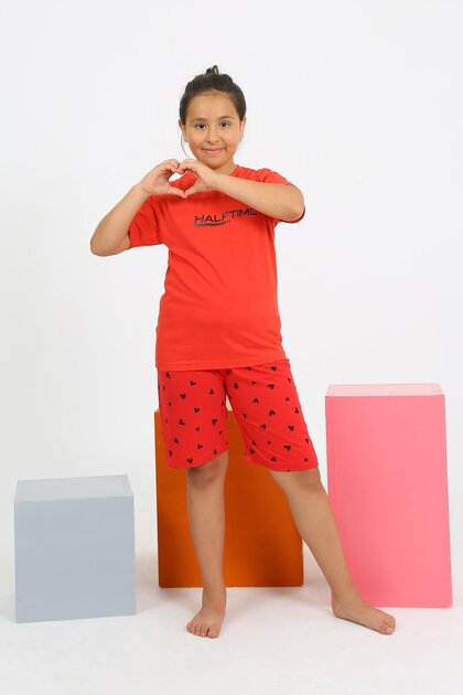 Girl's Short Sleeve Combed Cotton Pajama Set with Shorts 20431