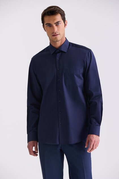 Navy Blue Classic Fit 100% Cotton Shirt