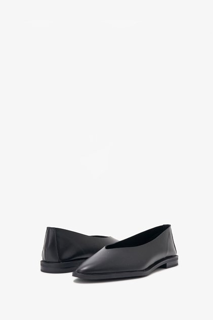Pure Black Genuine Leather Ballerinas