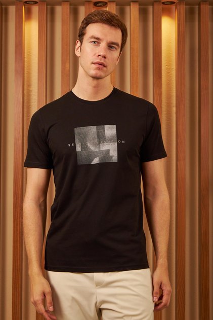 Comfort Fit Printed Self Observation Men's Black T-Shirt Mars11