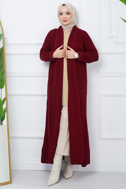 Shawl Collar Pocket Knitwear Cardigan Claret Red HM2243