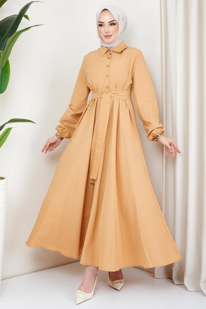 Mevlana-Kleid mit Gürtel in Kamel