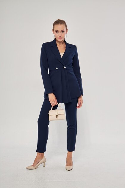 Navy Blue 2 Button Pleat Detailed Set