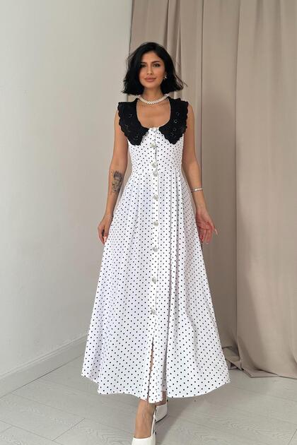 Polka dot baby collar dress