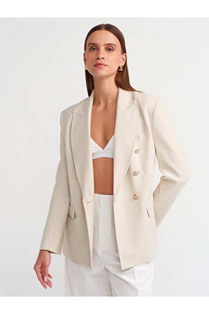 60734 Beige Double Breasted Custom Made Jacket