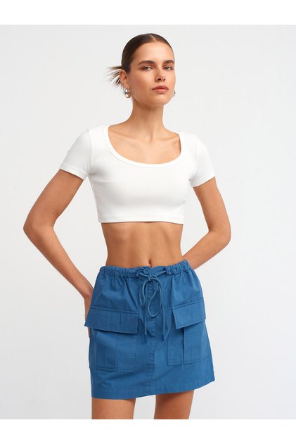 30876 Kısa Kollu Crop Top-Ekru