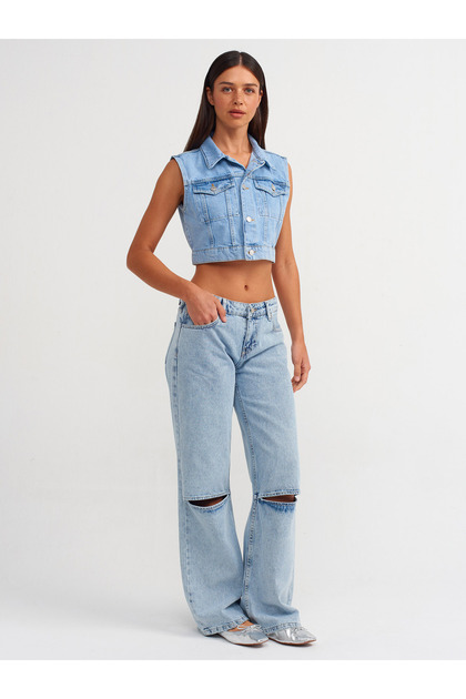 71500 Open Knee Wide Denim Trousers - Blue