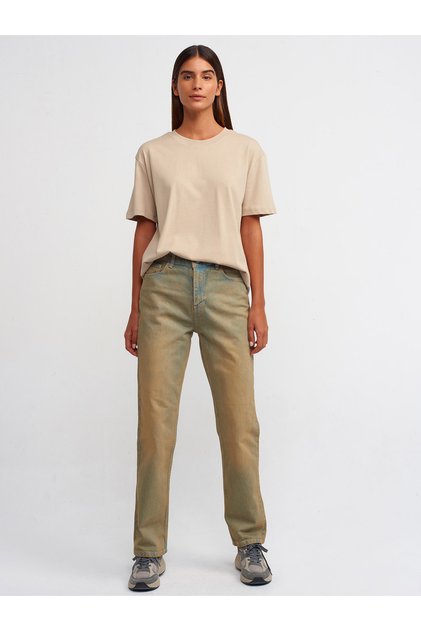 71403 Distressed Denim Stright Trousers-Tint