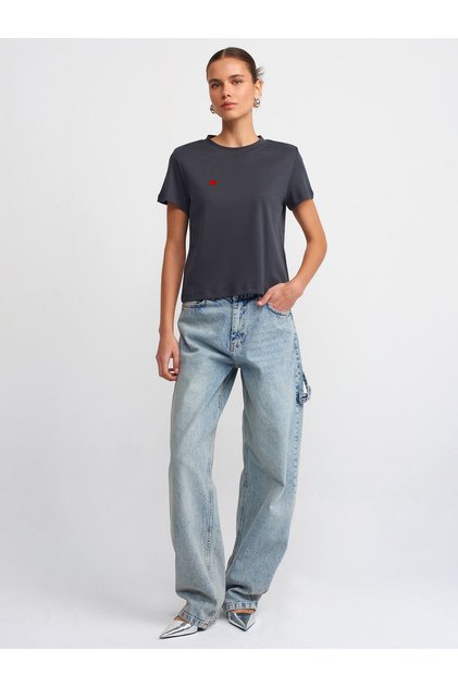 30584 Crew Neck Cotton T-shirt-Anthracite