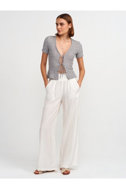 31224 Front-Tie Lace Blouse-Grey