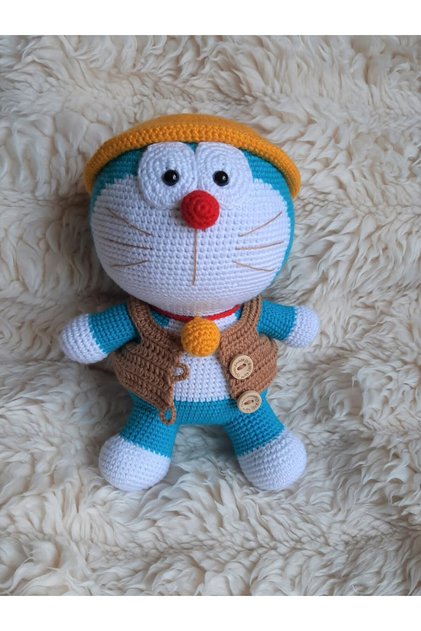 Şapkalı Kedi Doremon Amigurumi Organik Örgü Oyuncak