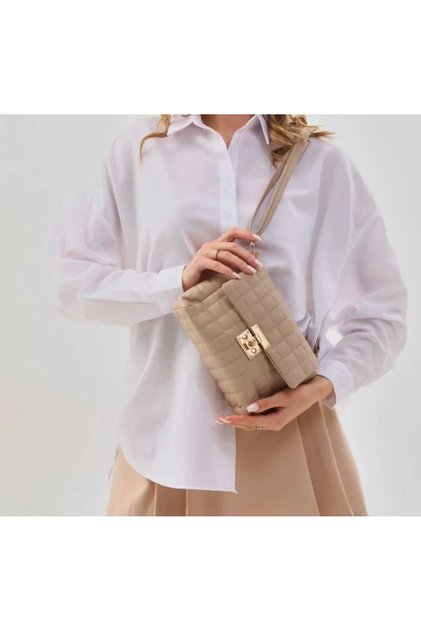 2-Eye Lined Quilted Stitched Mink Women's Shoulder and Crossbody Bag