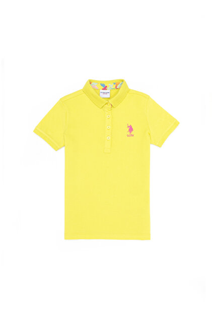 U.S. Polo Assn. Kız Çocuk Neon Sarı Polo Yaka Basic Tişört