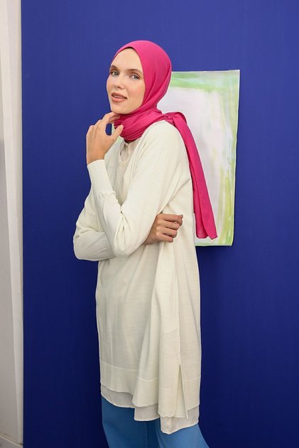Ekru V Yaka Triko Tunik