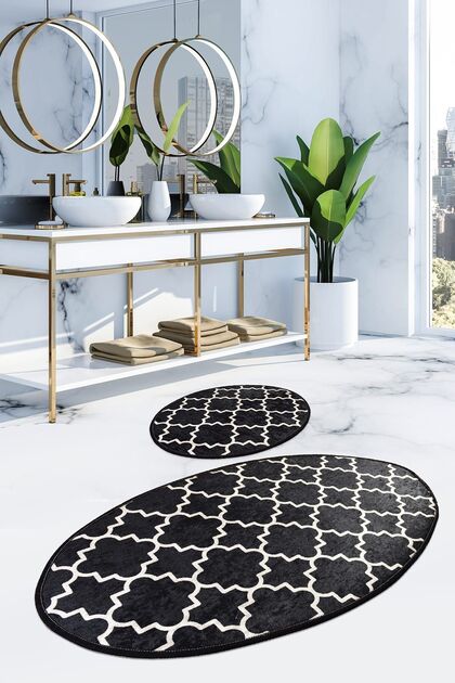 Kupa Black Set of 2 Bathroom Rug Toilet Set