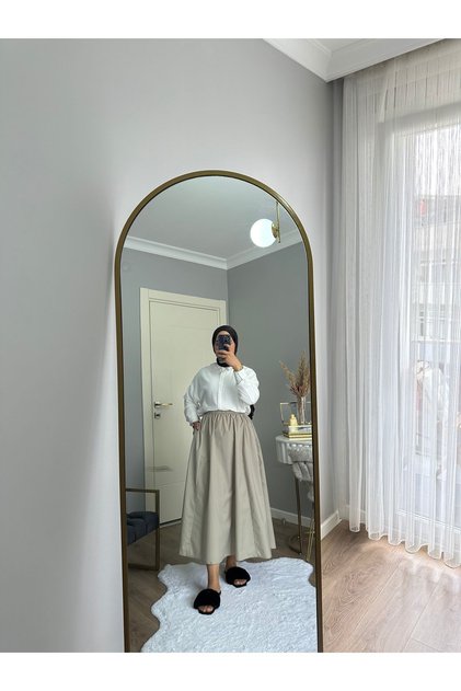 Elastic Cloose Poplin Skirt with Pocket Waist