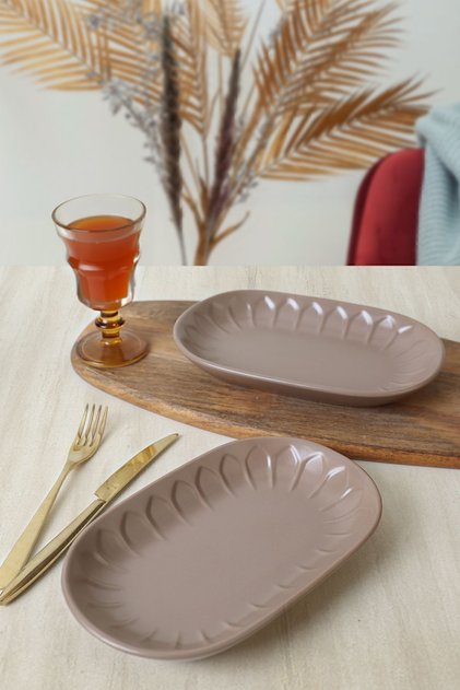 Matte Earth Taupe Almond Boat Plate 25 cm 2 Pieces 977