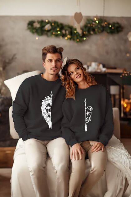 Female and Male Lion Couples Lover Couple Combination Design Sweat