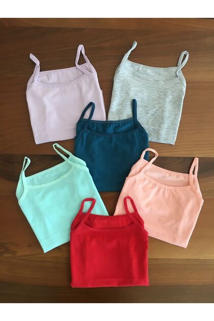 Girl's Cotton Lycra Thin Straps 6 Pieces Mixed Color Combed Cotton Undershirt