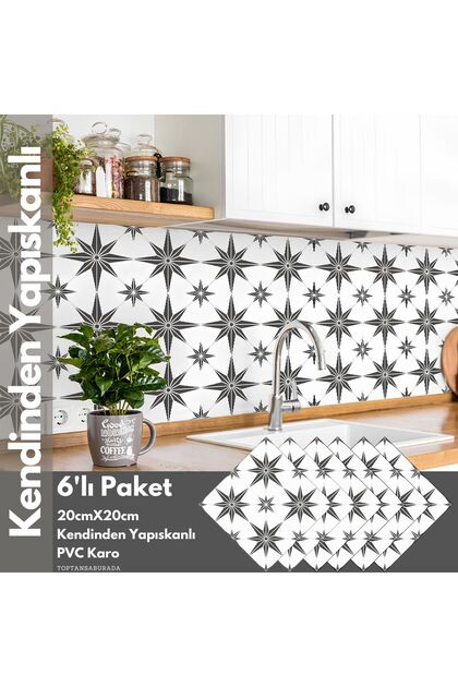 6 Pieces 20cm×20cm Self Adhesive Wall Covering Kitchen Bathroom PVC Sticker Decoration