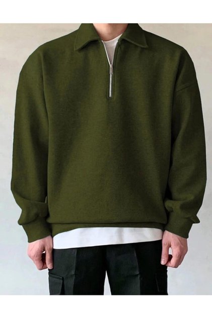 Erkek Polo Yaka Oversize Sweatshirt Yarım Fermuar Sweatshirt OVERSIZE-SWEATSHIRT