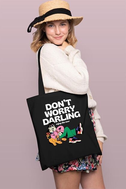 Don't Worry Printed Tote Bag Gabardine Bag