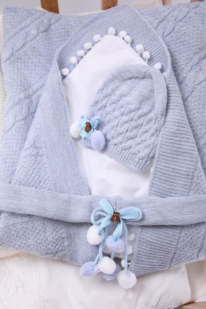 Knitwear Newborn Blanket Swaddle Buckle Cotton Cover Beanie 4-Piece Boxed Set Baby Gift 1380