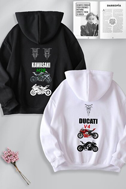 sweet☆twin macklin Sevgili Çift Kombin Kawasaki ve Ducati Motor SIRT Baskılı
