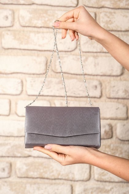 Women's Anthracite Satin Mini Box Shoulder Evening Bag