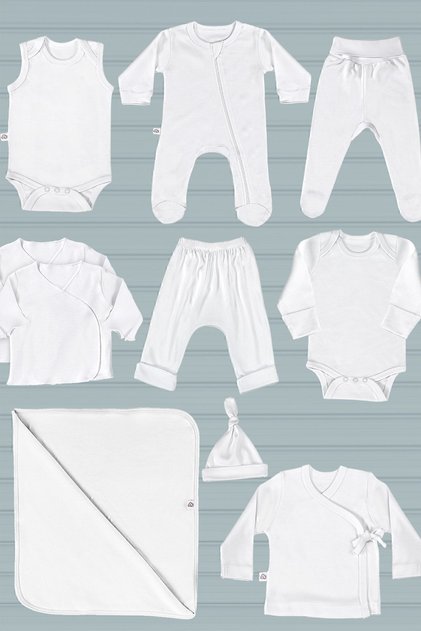 100% Organic Cotton Baby Set Hospital Released Newborn Set 10 Pieces - Snow Star