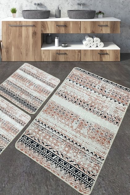 Raquel Bathroom Rug Set of 3 Bathroom Rug Mat Washable Non-Slip