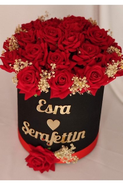 Silindir Kutuda Kırmızı Kadife Yapay Güller Kız Isteme Çiçeği - Nişan- Söz - Sevgiliye