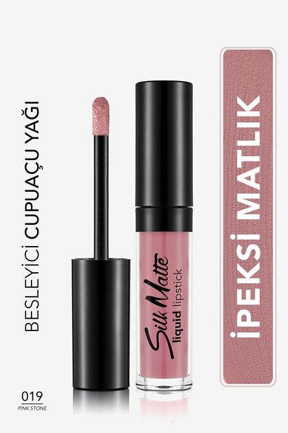 Kadife Dokulu Likit Mat Ruj - Silk Matte Liquid Lipstick - 019PINK STONE - 8690604627622