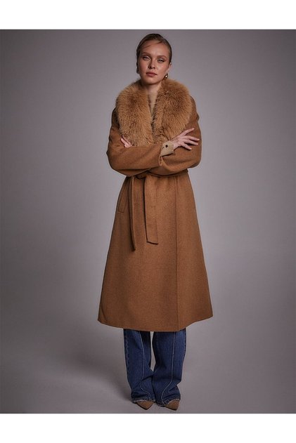 Premium Wool Fur Coat Camel