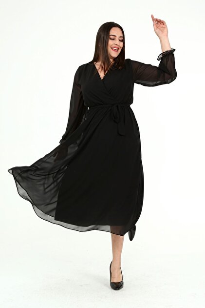 modayız Long Sleeve Plus Size Chiffon Dress 26B-1928- Trendyol