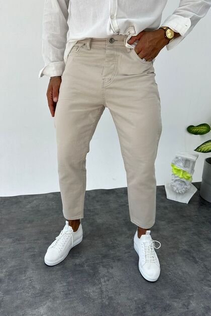 Cremefarbene Boyfriend-Jeans für Herren