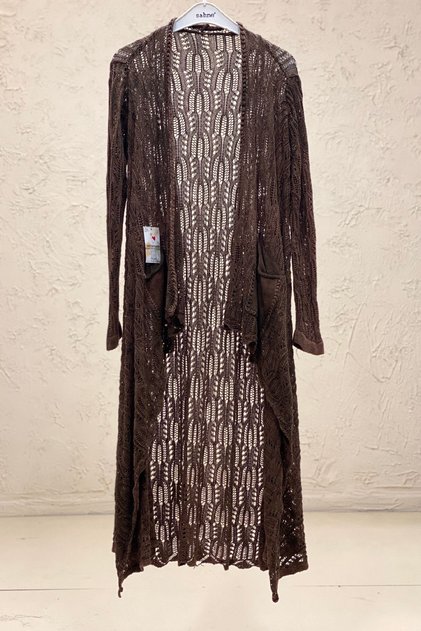 Openwork Asymmetrical Mercerized Long Cardigan