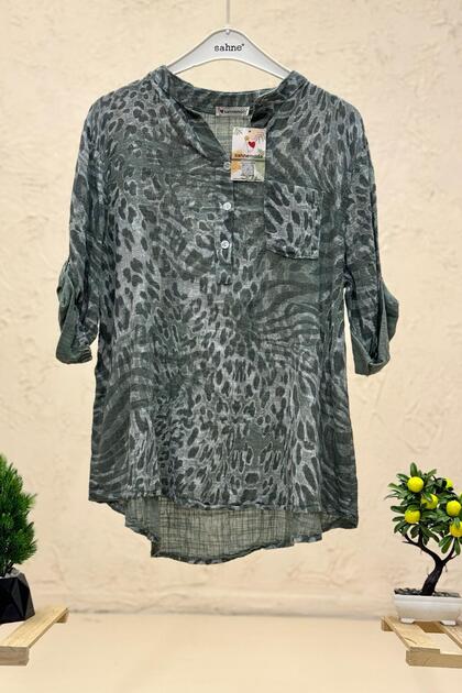 Leopard Pattern 3 Button Imported Linen Shirt