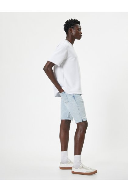Slim Fit Denim Shorts Bermuda Buttoned Pocket Detail