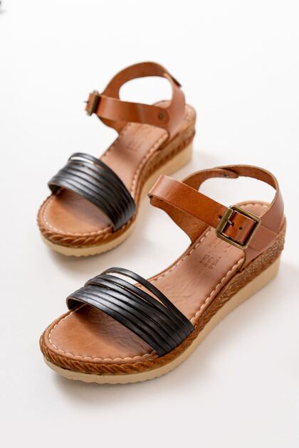731-07 Black Orthopedic Genuine Leather Wedge Women's Sandals